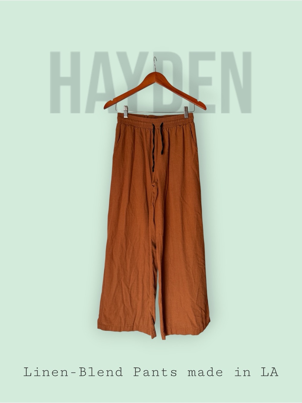 Hayden Los Angeles Linen-blend Wide Leg Pants Rust Brown Drawstring - Medium